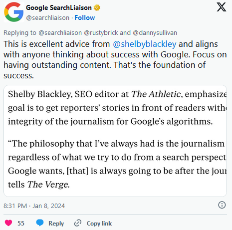 A tweep with a picture of a journalist and a google search.