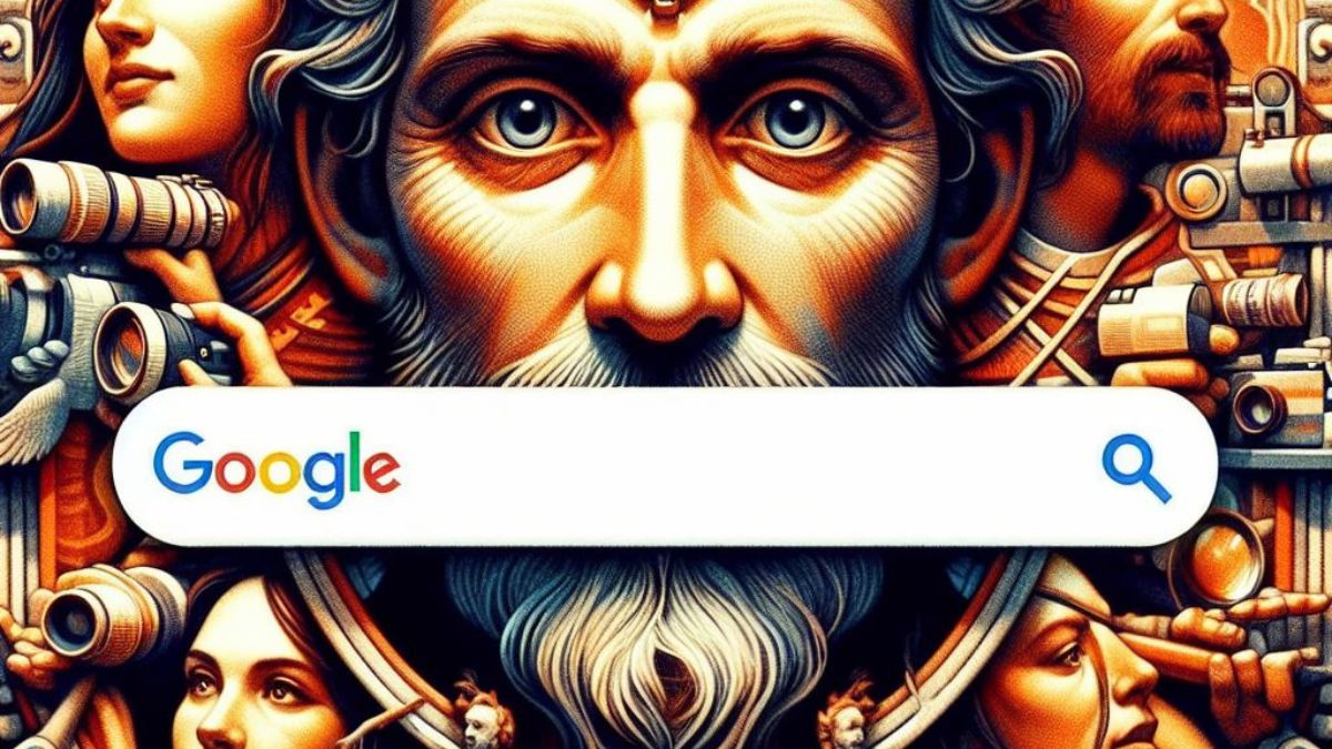 A google search bar with a picture of a man with a beard.