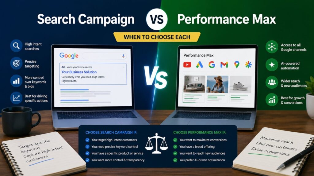 Search campaign vs performance max: when to choose each